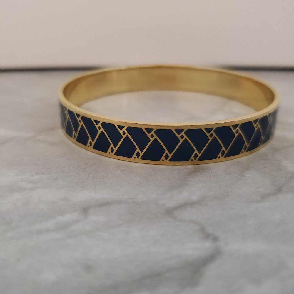 J. Crew Navy and Gold Enamel Geometric Bangle Bracelet